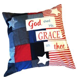 Patriotic Pillow Cover: Patchwork Stars, God Shed His Grace on Thee, 18 x 18